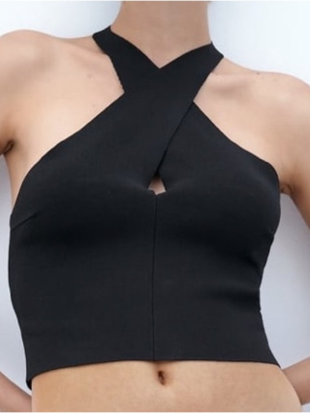 Zara Black Crisscross Halter Crop Top